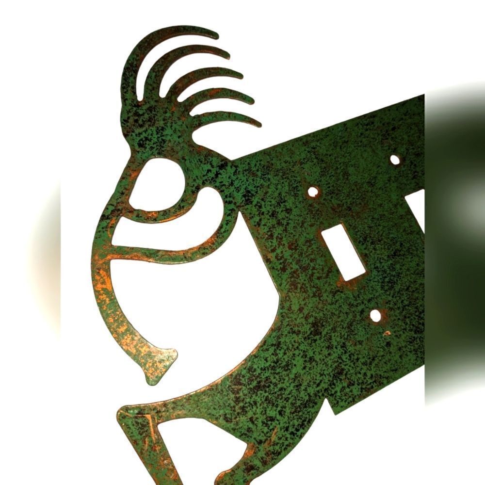 Vintage Green Metal Kokopelli light switch plate